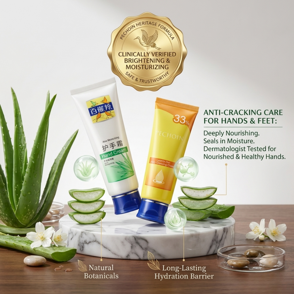 Pechoin Ultra-Repair Hand Care Duo: Aloe Moisturizing Hand Cream + Lanolin Oil Anti-Cracking Cream
